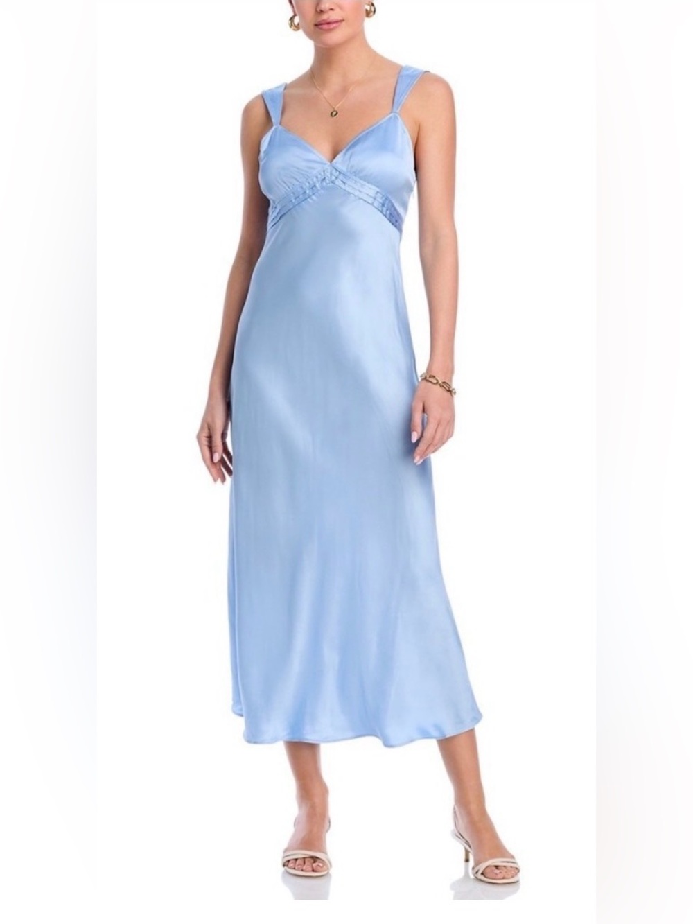 Ciao Lucia Light Blue Satin Midi Slip Dress